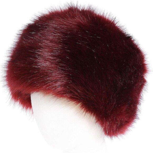 Women's BurgendyWinter Faux Fur Cossak Russian Style Hat Warm Cap